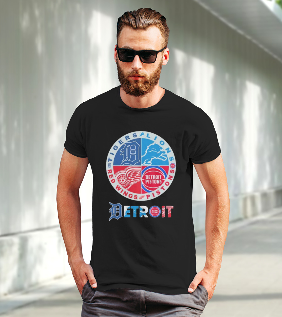 Tigers Lions Red Wings Pistons Detroit Sports Logos T-Shirt