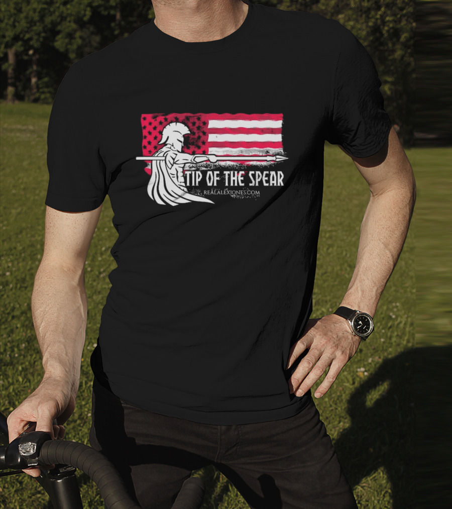 Tip Of The Spear Spartans American Flag RealAlexJones.com T-Shirt