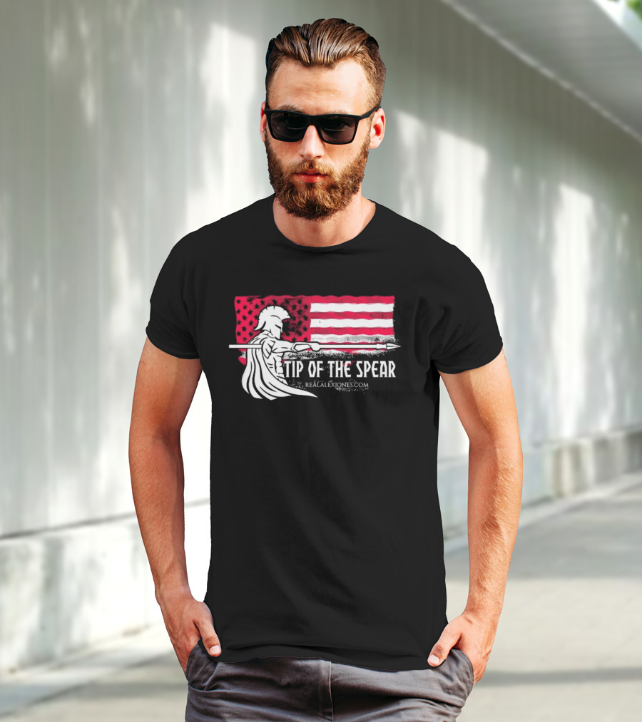 Tip Of The Spear Spartans American Flag RealAlexJones.com T-Shirt