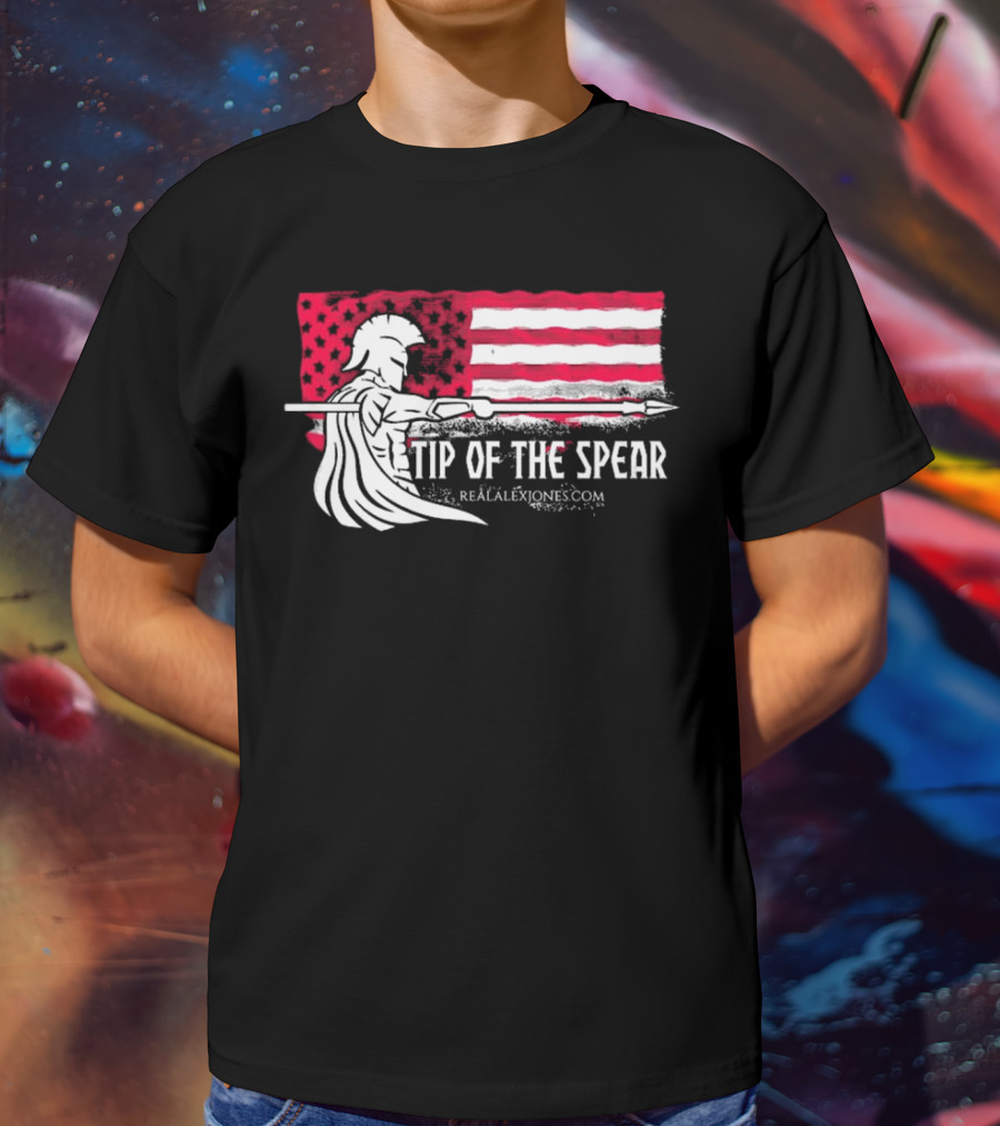Tip Of The Spear Spartans American Flag RealAlexJones.com T-Shirt