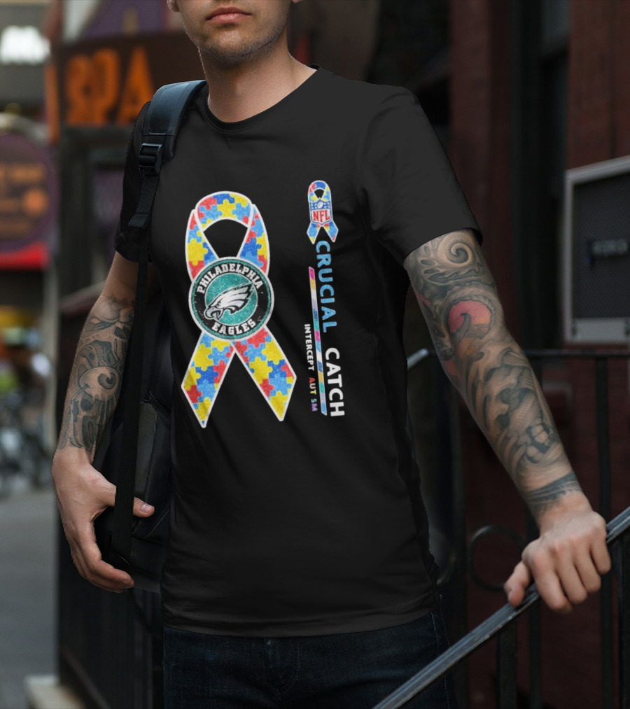 Philadelphia Eagles Autism Awareness Crucial Catch NFL Puzzle Ribbon T-Shirt