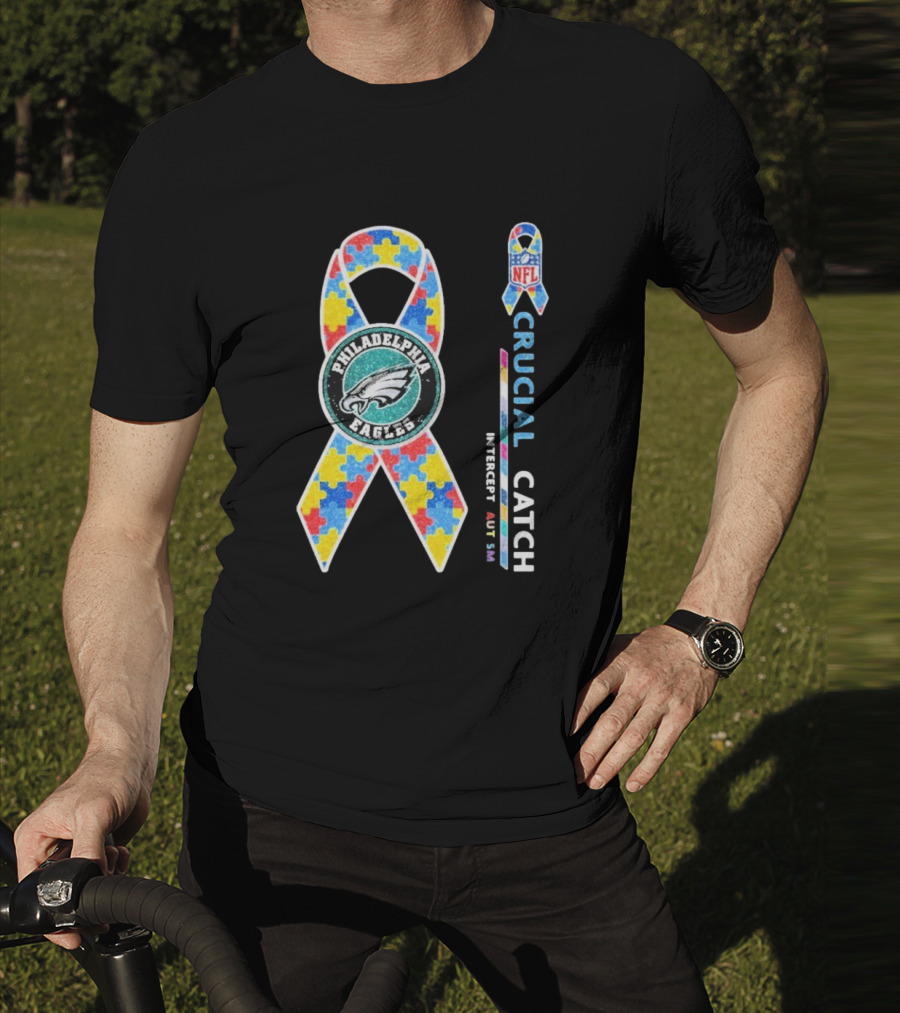 Philadelphia Eagles Autism Awareness Crucial Catch NFL Puzzle Ribbon T-Shirt