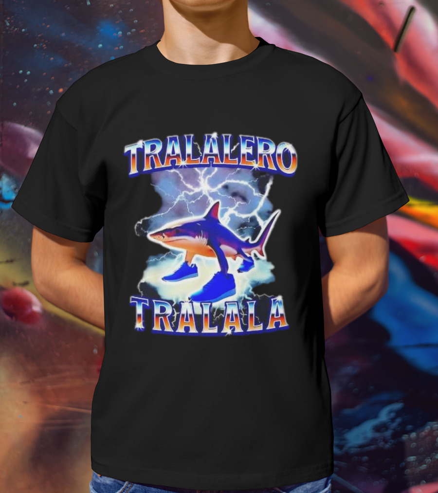 TRALALERO TRALALA Shark With Sneakers Lightning Background T-Shirt
