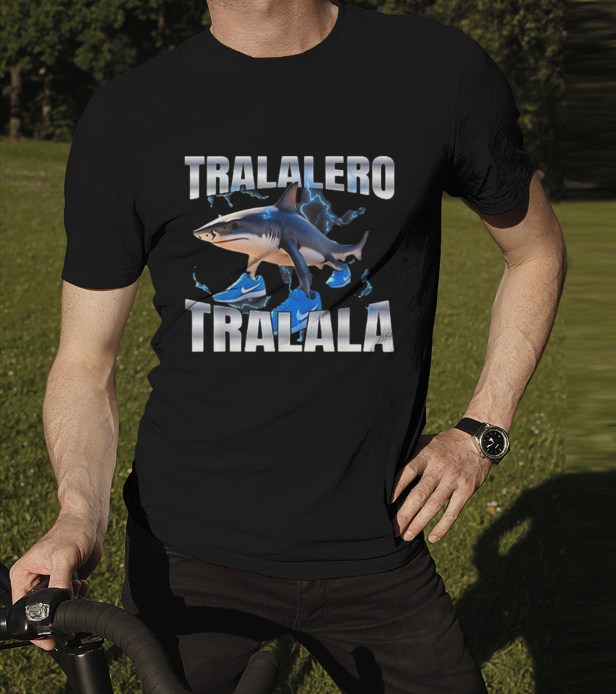 Tralalero Tralala Shark Wearing Blue Nike Shoes With Lightning T-Shirt