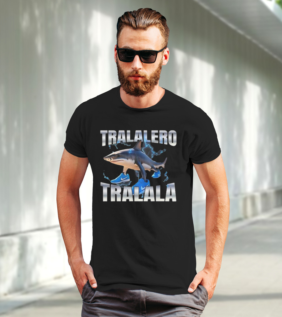 Tralalero Tralala Shark Wearing Blue Nike Shoes With Lightning T-Shirt