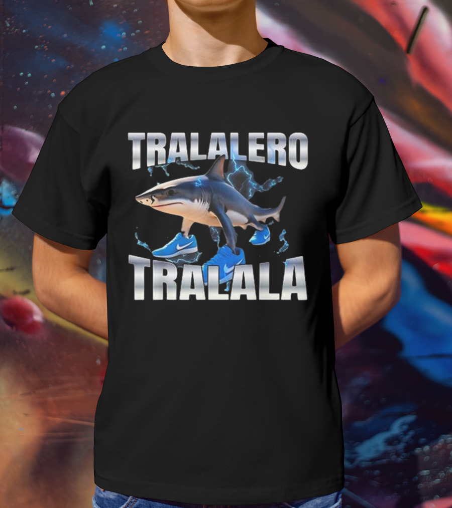Tralalero Tralala Shark Wearing Blue Nike Shoes With Lightning T-Shirt