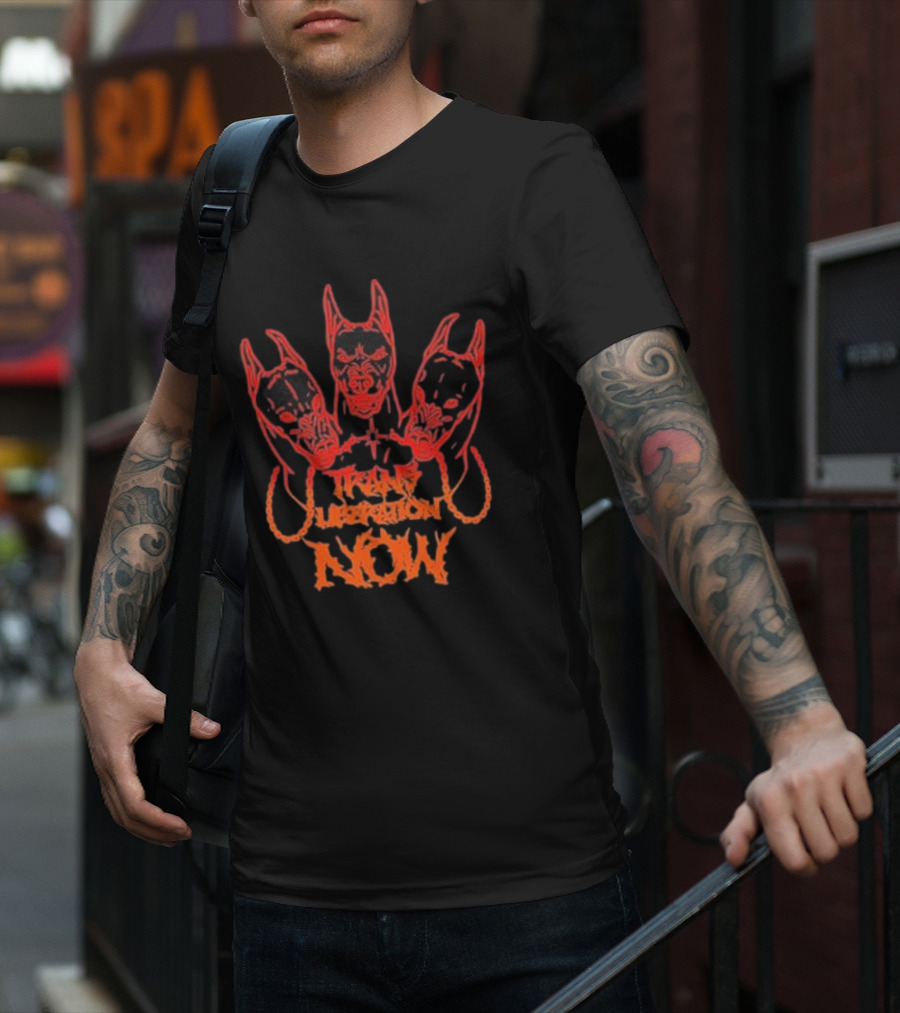 Trans Liberation Now Three Red Bull Dog Faces T-Shirt