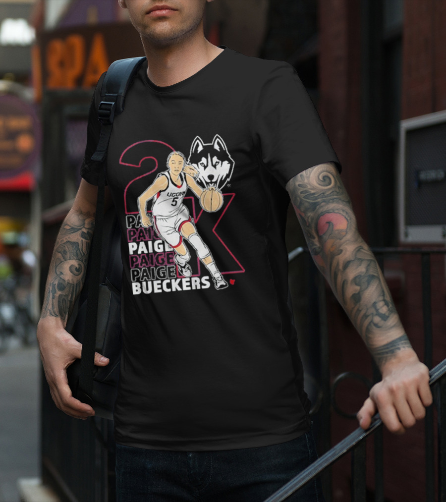 UConn Basketball Paige Bueckers 2K Athlete Silhouette And Husky Mascot T-Shirt
