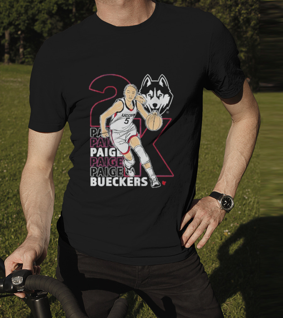 UConn Basketball Paige Bueckers 2K Athlete Silhouette And Husky Mascot T-Shirt