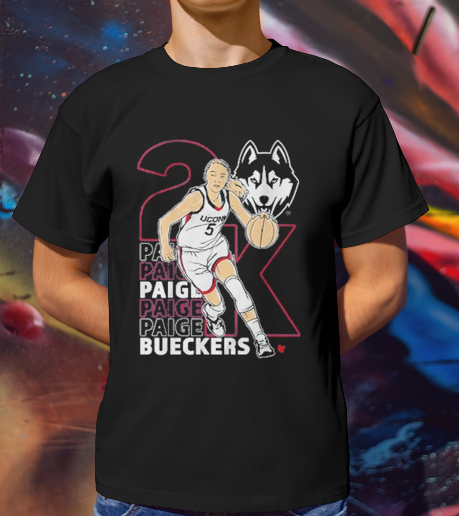 UConn Basketball Paige Bueckers 2K Athlete Silhouette And Husky Mascot T-Shirt