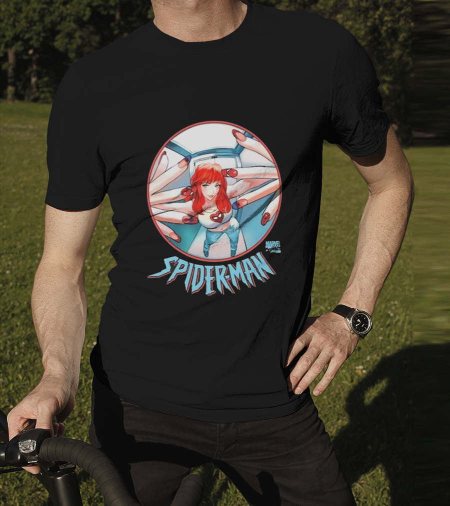 Marvel Comics Spider-Man Cover Girl In Red Hair With Spider Nails T-Shirt