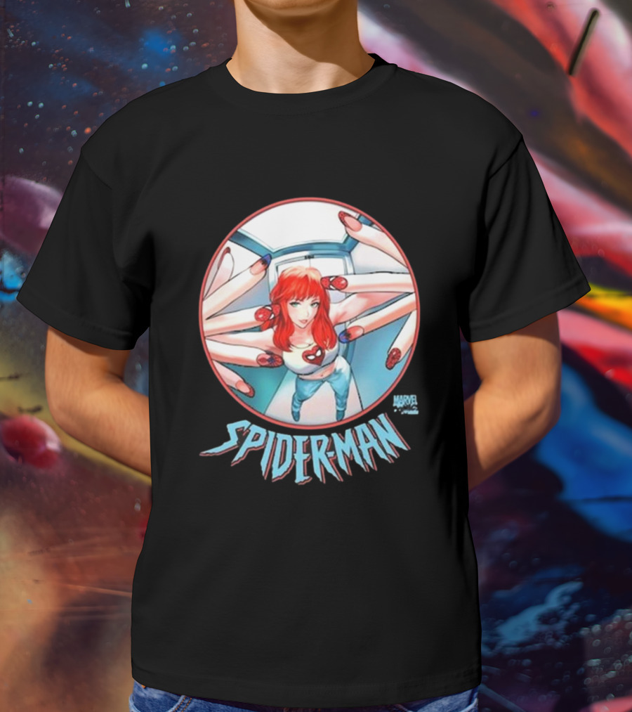 Marvel Comics Spider-Man Cover Girl In Red Hair With Spider Nails T-Shirt