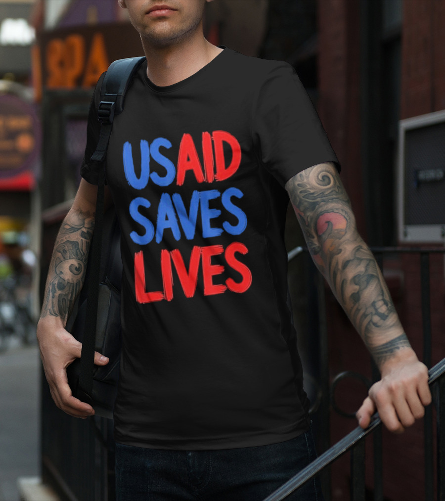 USAID Saves Lives Red And Blue Text T-Shirt