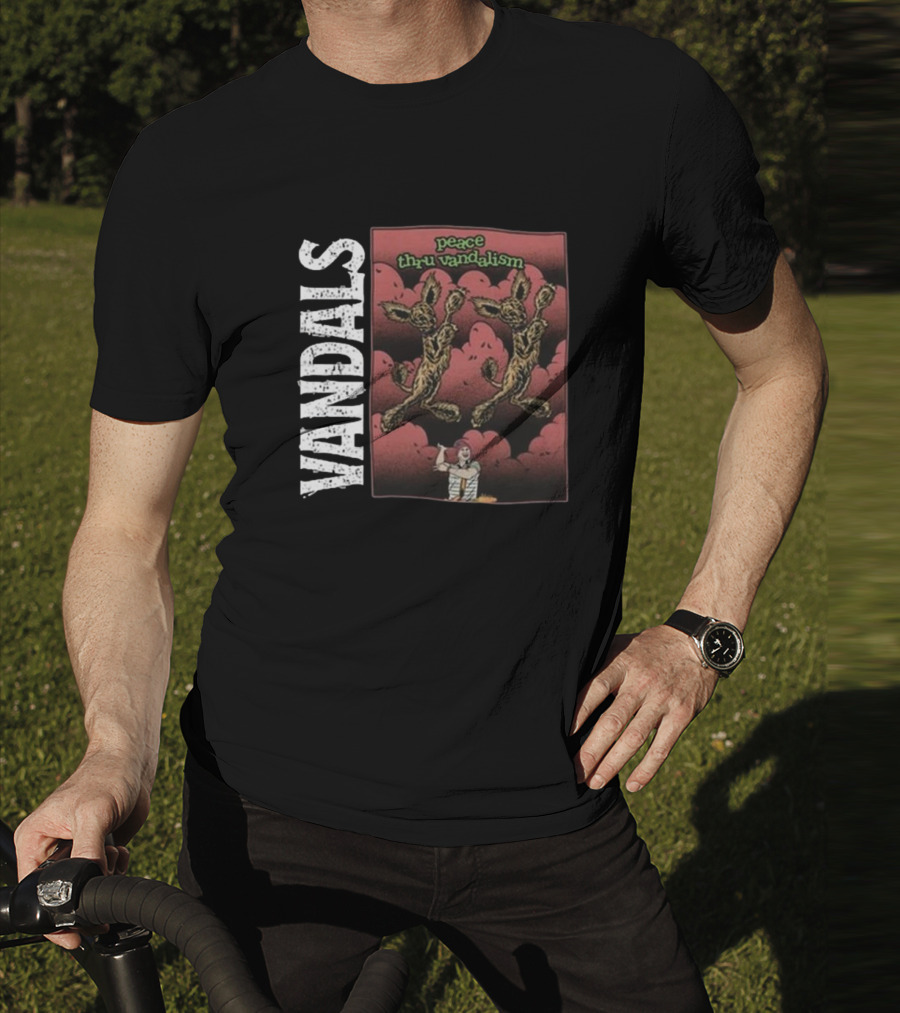 Vandals Peace Thru Vandalism NOFX Dual Skeletons Retro Comic Style T-Shirt
