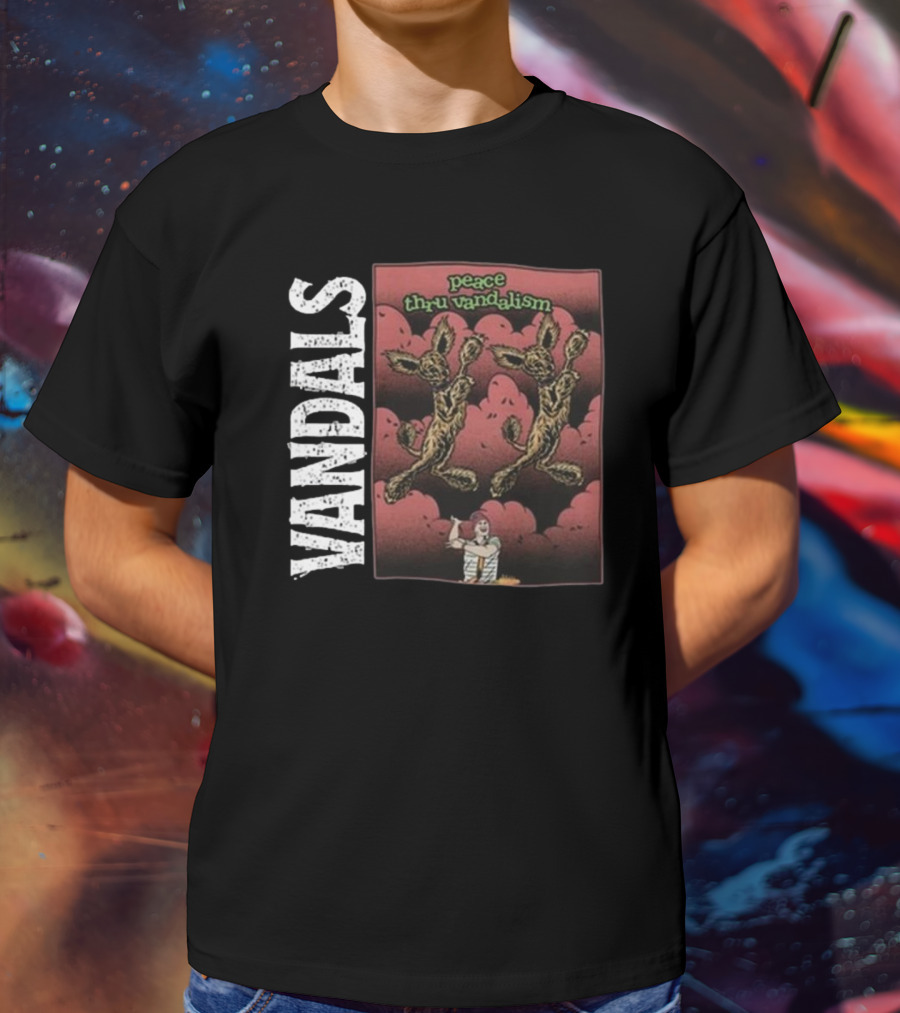 Vandals Peace Thru Vandalism NOFX Dual Skeletons Retro Comic Style T-Shirt