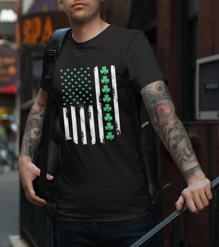Vintage St. Patrick’s Day American Flag Shamrock Stars Stripes T-Shirt