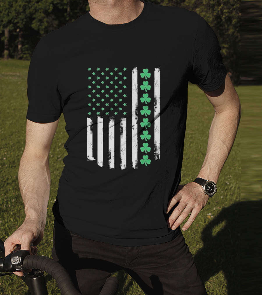 Vintage St. Patrick’s Day American Flag Shamrock Stars Stripes T-Shirt