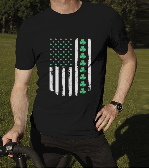 Vintage St. Patrick’s Day American Flag Shamrock Stars Stripes T-Shirt