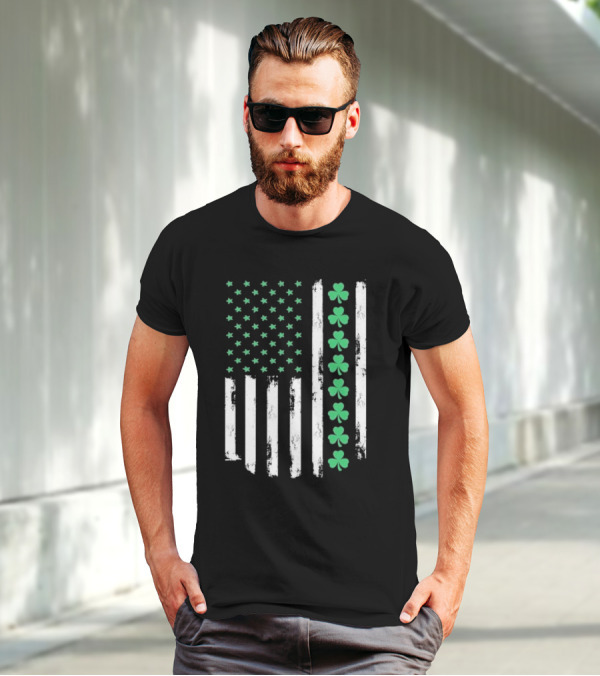 Vintage St. Patrick’s Day American Flag Shamrock Stars Stripes T-Shirt