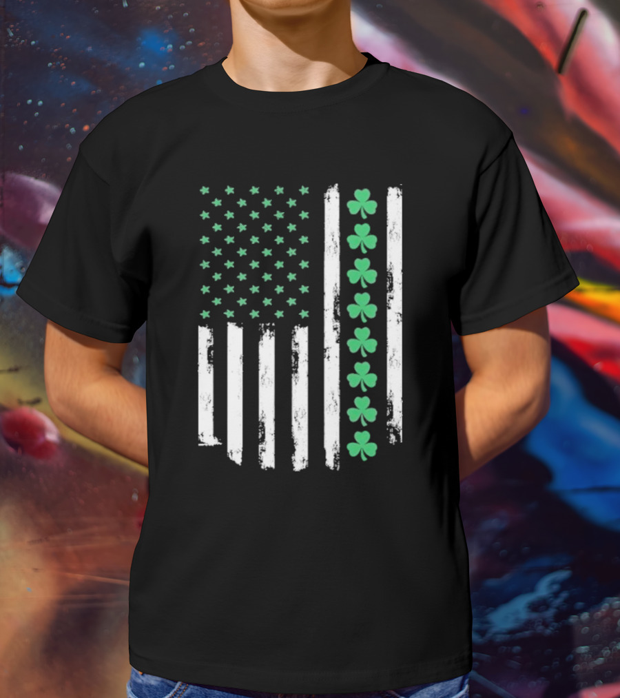 Vintage St. Patrick’s Day American Flag Shamrock Stars Stripes T-Shirt