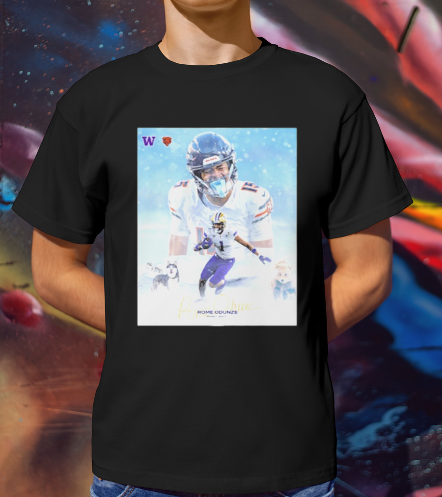Washington Huskies Chicago Bears Rome Odunze Autographed Pick 9 T-Shirt