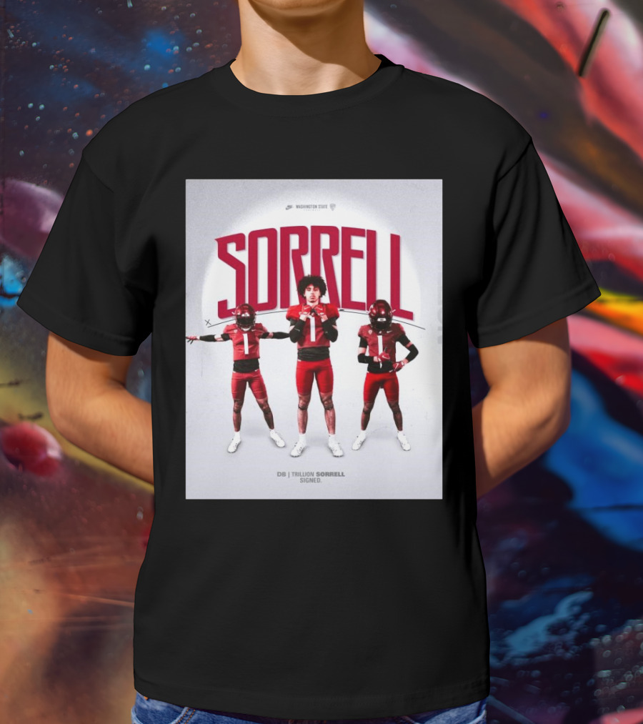 Washington State Cougars Sorrell DB Trillion Signed Football Palouse T-Shirt