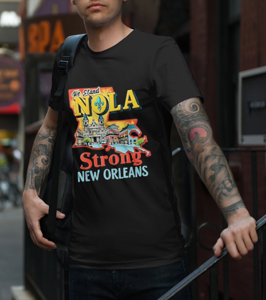 We Stand NOLA Strong New Orleans Fleur-de-lis Map Iconique T-Shirt