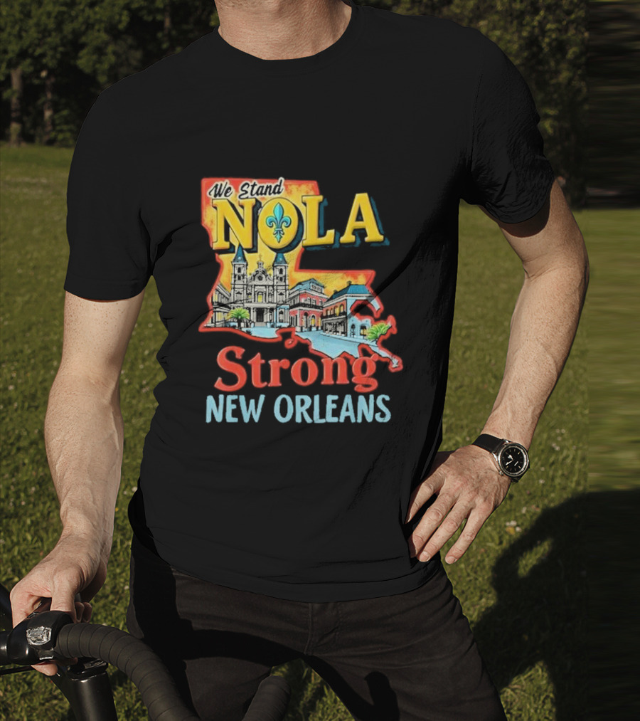 We Stand NOLA Strong New Orleans Fleur-de-lis Map Iconique T-Shirt