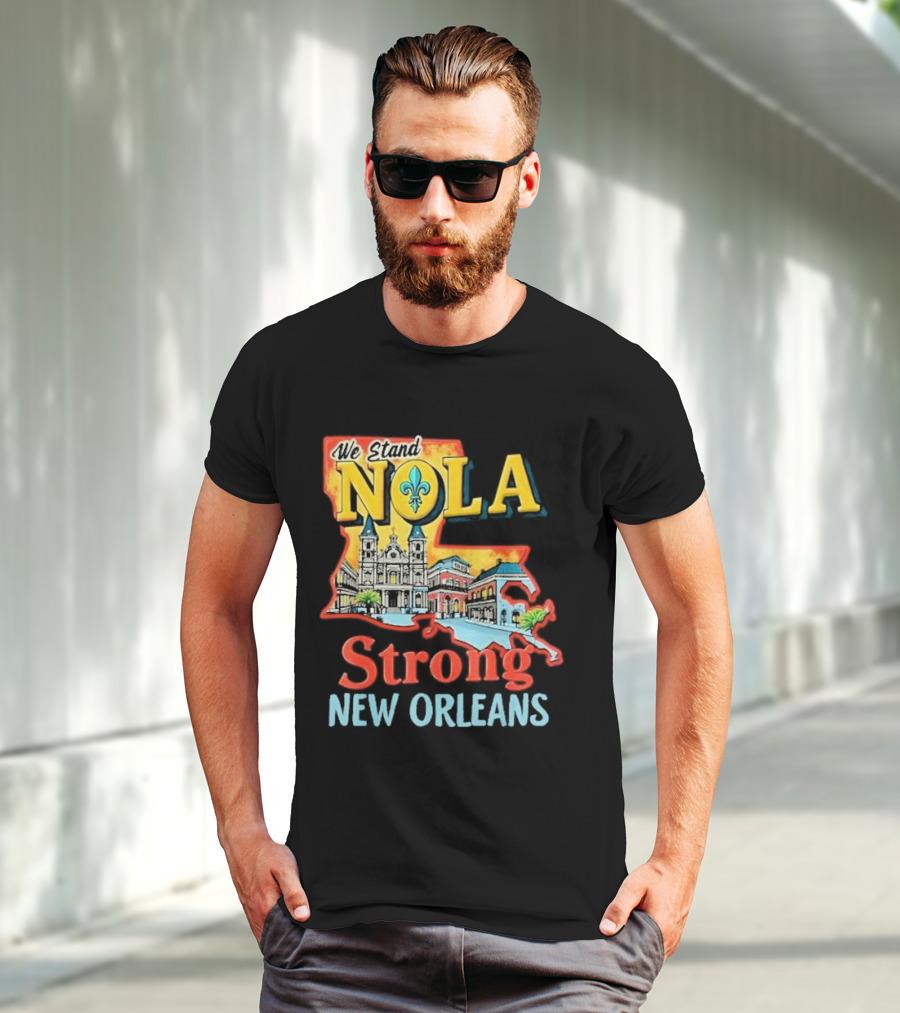 We Stand NOLA Strong New Orleans Fleur-de-lis Map Iconique T-Shirt