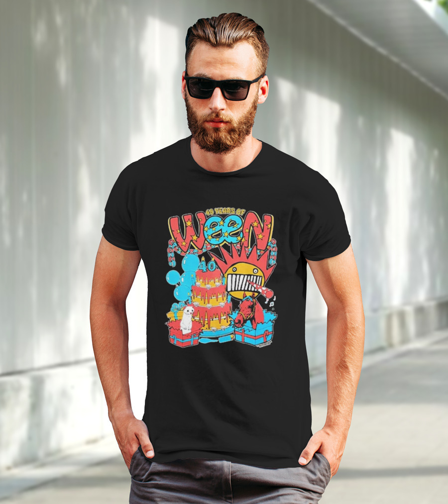 Ween 40 Years Of Celebration With Balloons And Colorful Cake T-Shirt