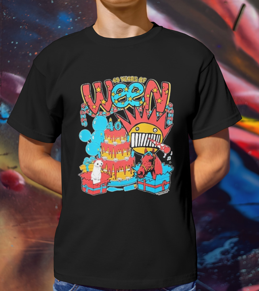 Ween 40 Years Of Celebration With Balloons And Colorful Cake T-Shirt