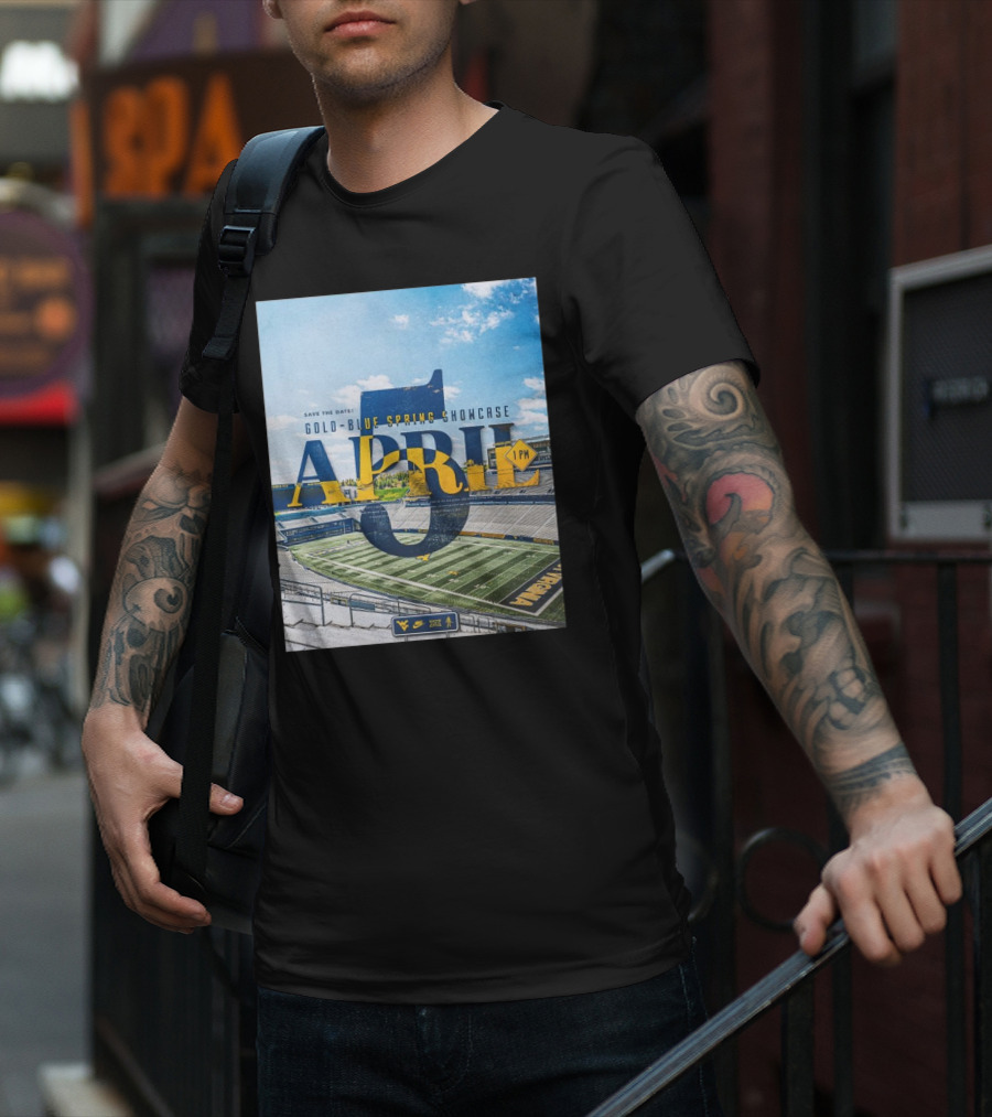 West Virginia Mountaineers Save The Date Gold Blue Spring Showcase April 5 2025 1 PM T-Shirt
