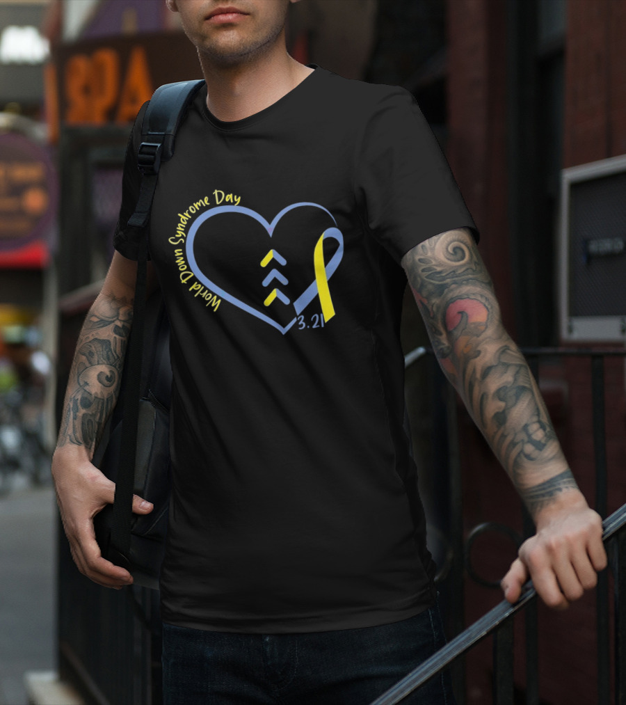 World Down Syndrome Day 3.21 Heart Ribbon Awareness T-Shirt