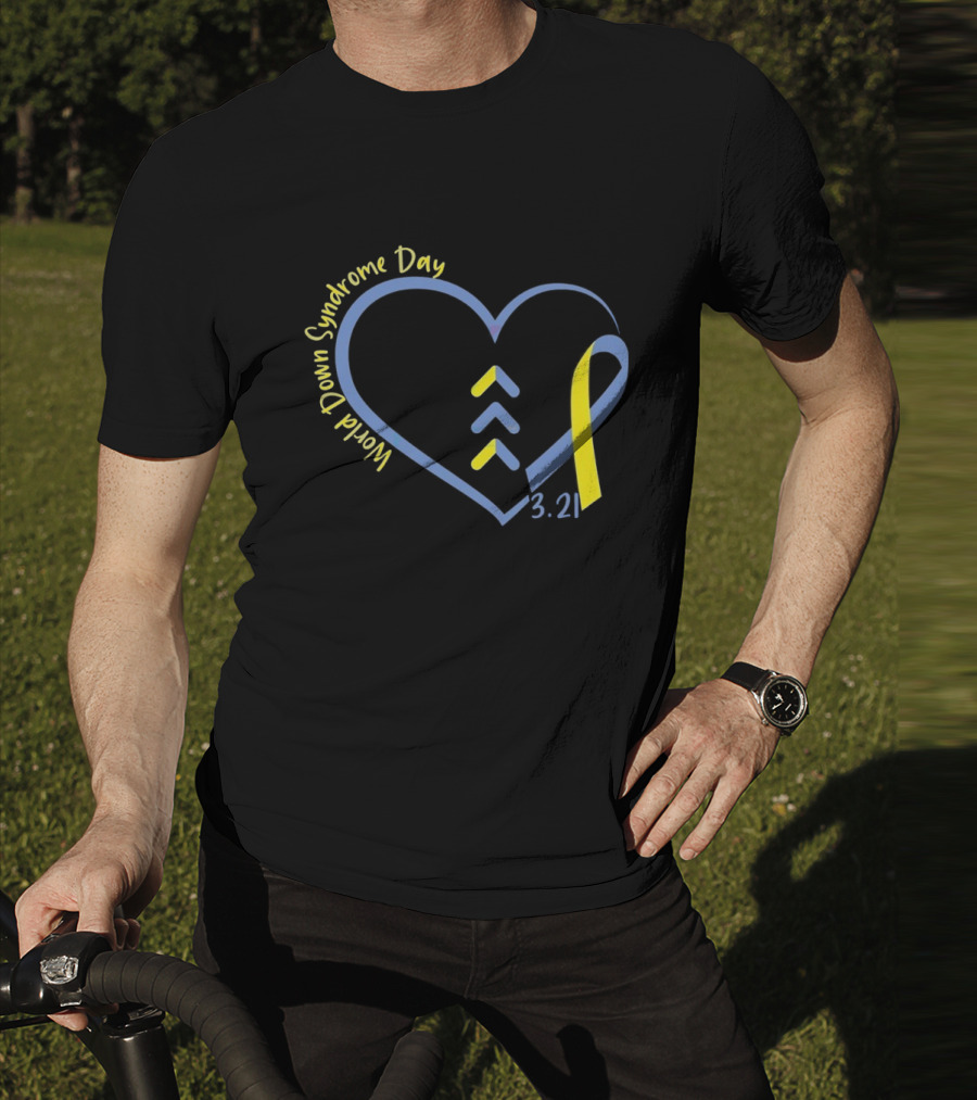 World Down Syndrome Day 3.21 Heart Ribbon Awareness T-Shirt
