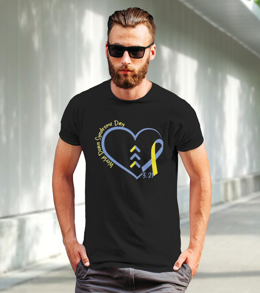 World Down Syndrome Day 3.21 Heart Ribbon Awareness T-Shirt