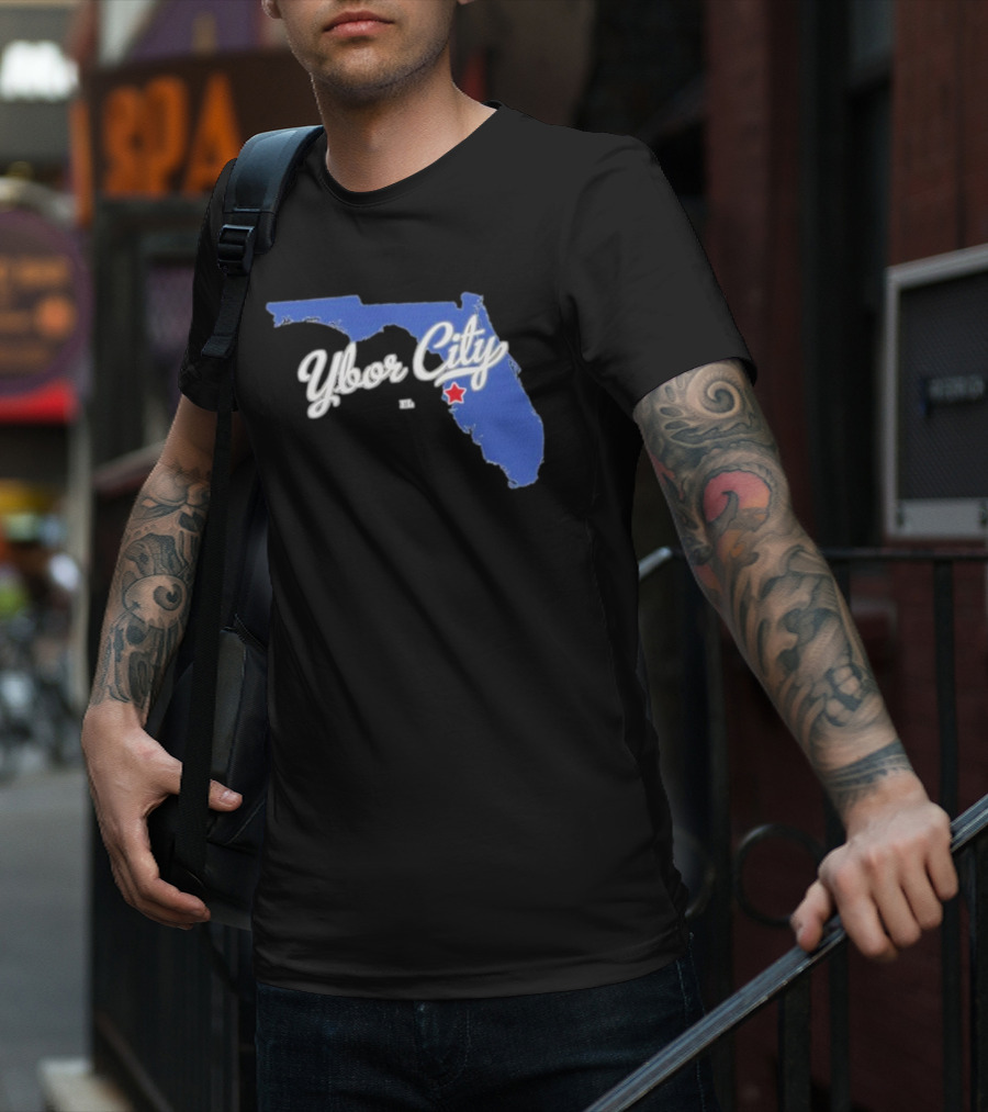 Ybor City Florida Map With Red Star Tampa Fl T-Shirt