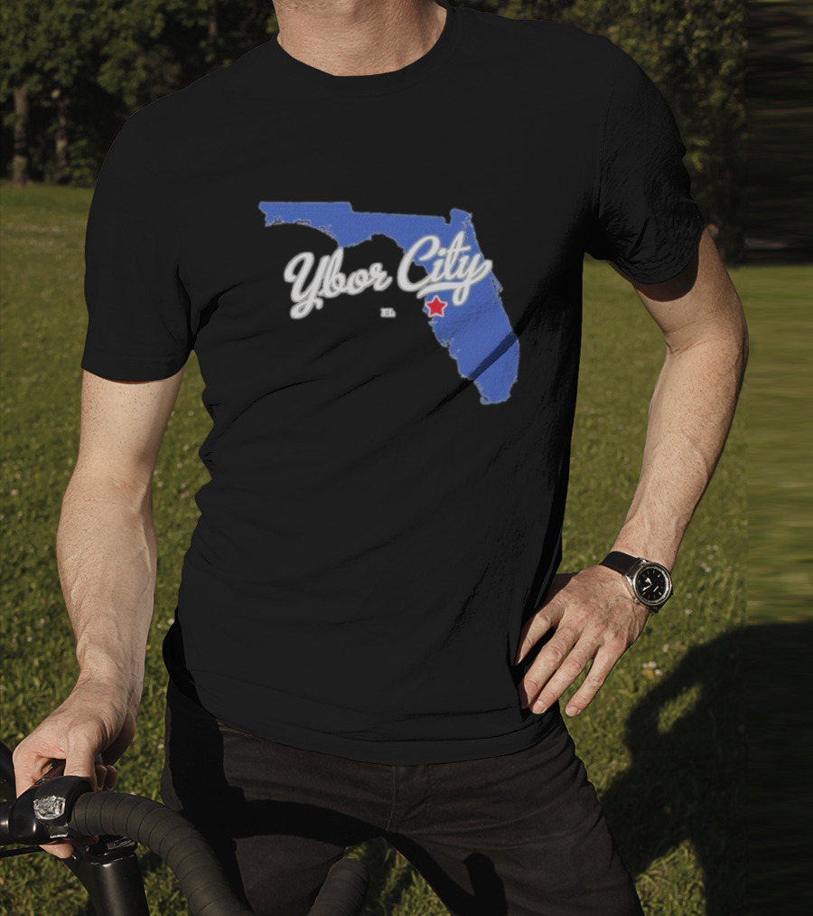 Ybor City Florida Map With Red Star Tampa Fl T-Shirt