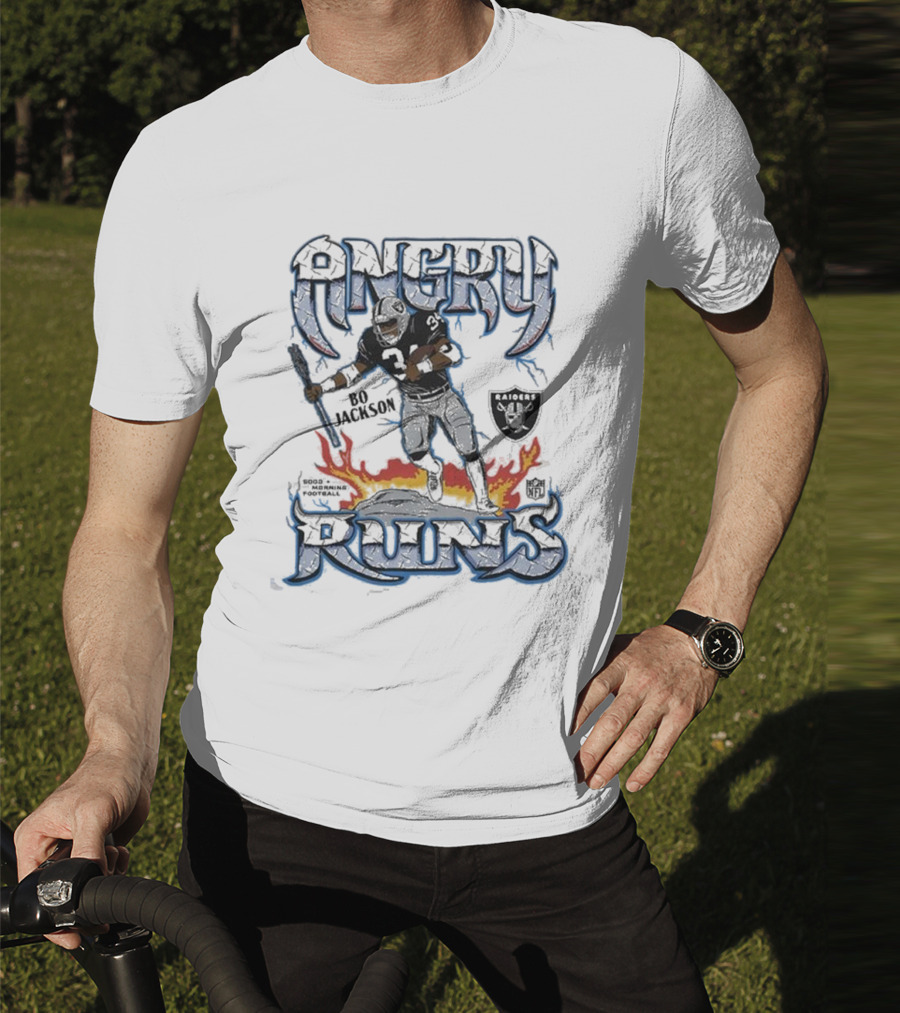 Angry Runs Raiders Bo Jackson Fire And Shield T-Shirt