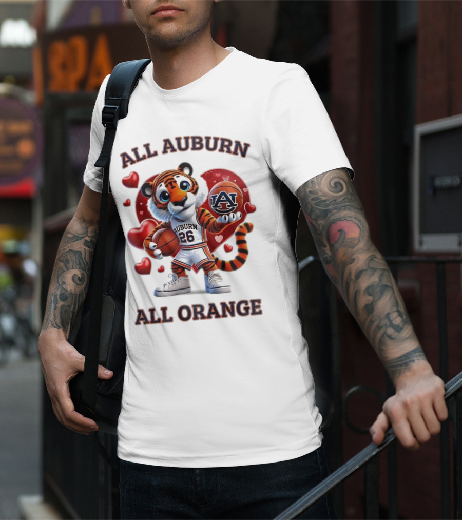 All Auburn All Orange Auburn Tigers Basketball Mascot Hearts T-Shirt