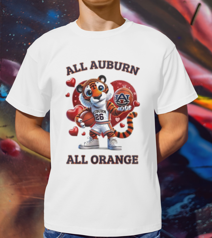 All Auburn All Orange Auburn Tigers Basketball Mascot Hearts T-Shirt
