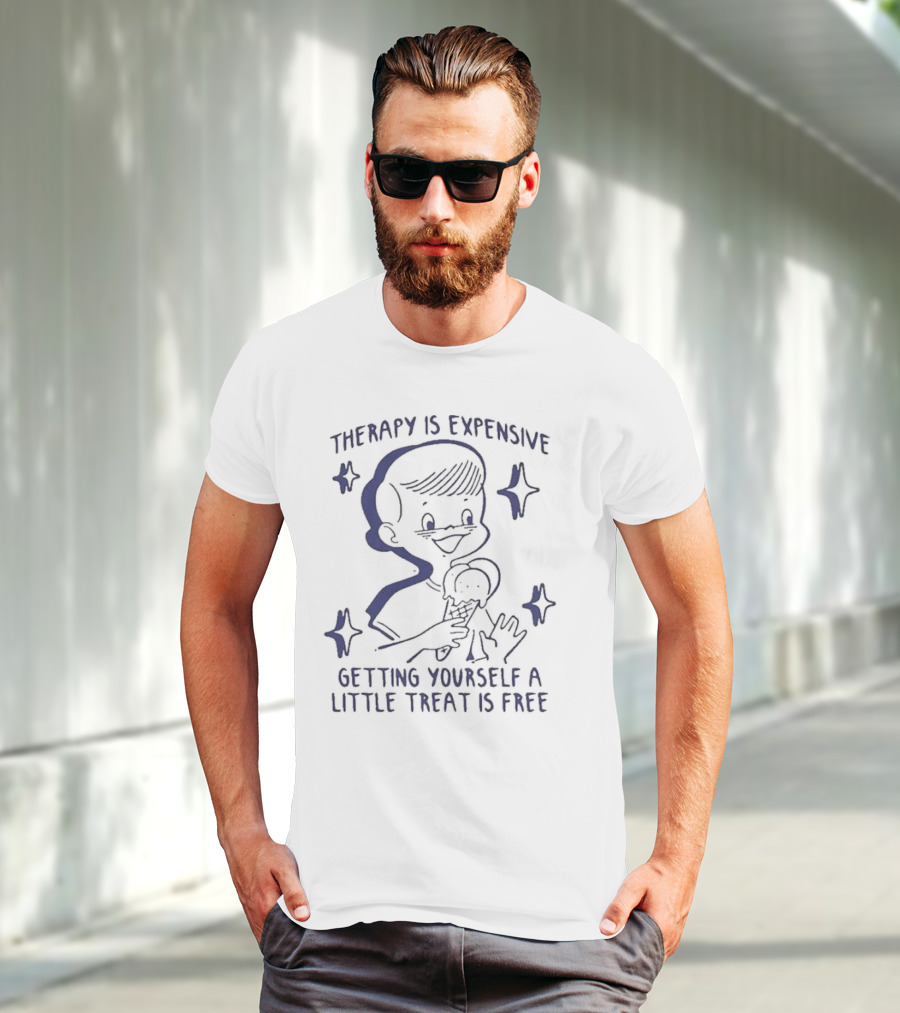 Therapy Is Expensive Getting Yourself A Little Treat Is Free Ice Cream Cartoon Star Elements T-Shirt