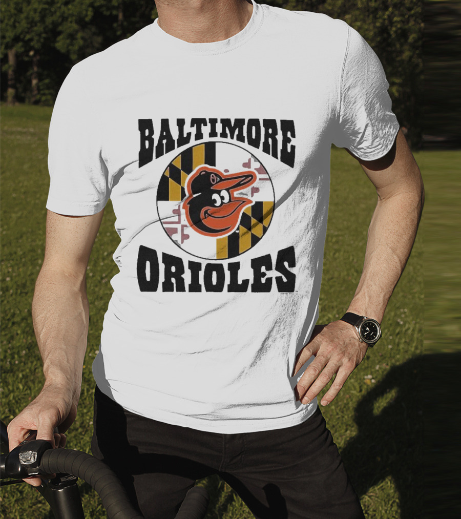 Baltimore Orioles Homage Hyper Local Tri-Blend Bird And Maryland Flag T-Shirt