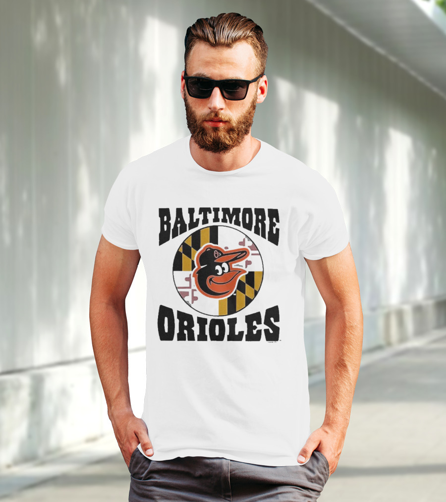 Baltimore Orioles Homage Hyper Local Tri-Blend Bird And Maryland Flag T-Shirt