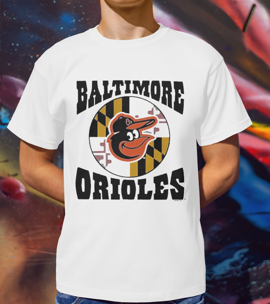 Baltimore Orioles Homage Hyper Local Tri-Blend Bird And Maryland Flag T-Shirt