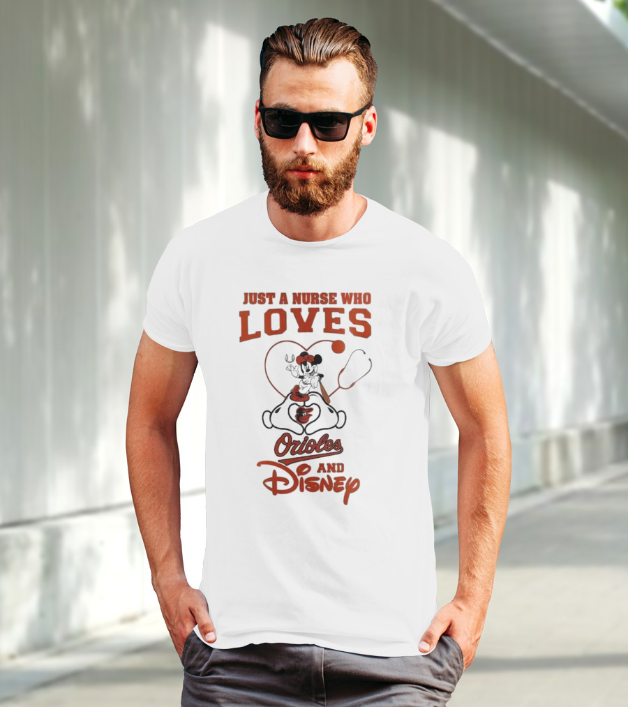 Just A Nurse Who Loves Orioles And Disney Mickey T-Shirt