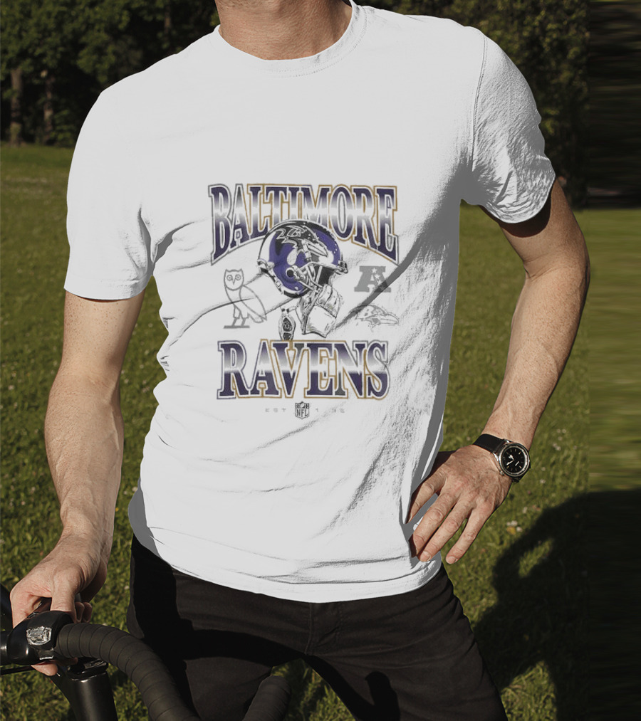 Baltimore Ravens OVO Heather Style With Classic Mascot And Football Graphics T-Shirt