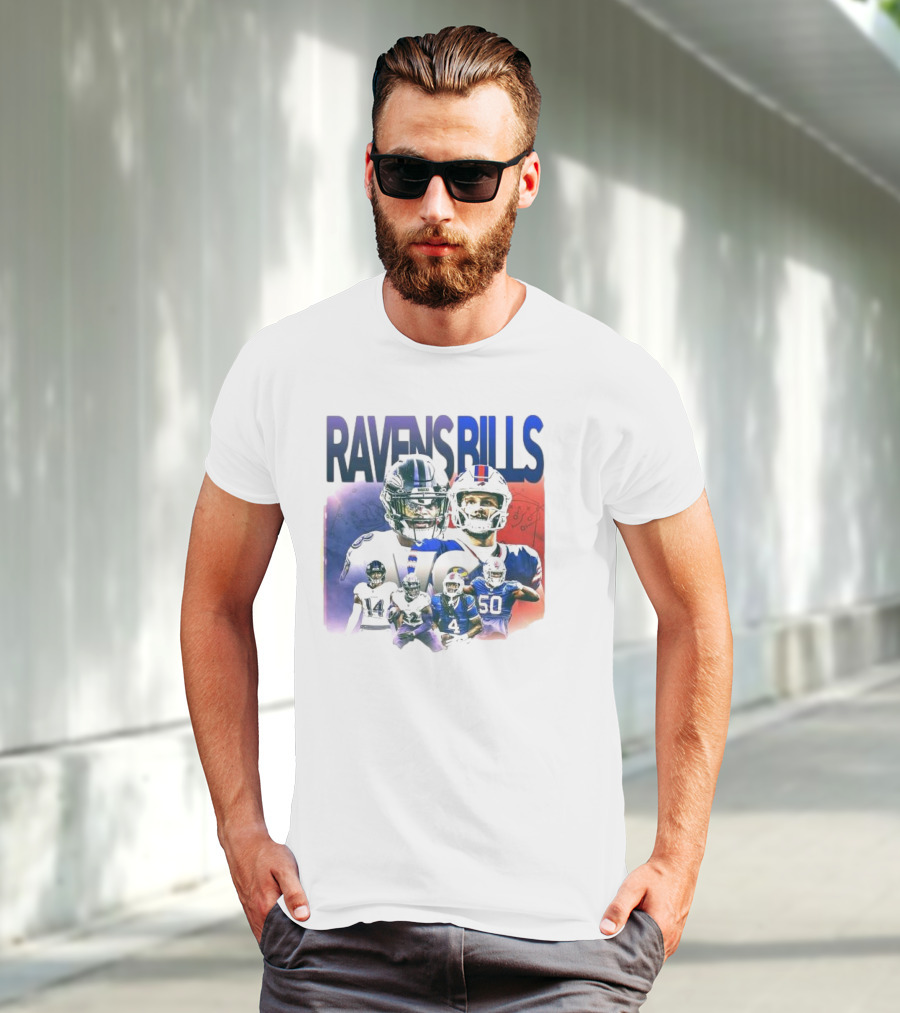 Ravens Bills NFL Matchup With Player Lineup And Strategy Background T-Shirt