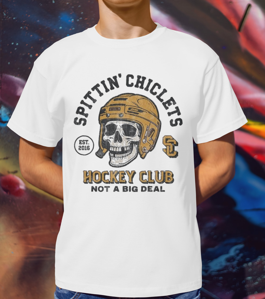 Barstool Sports Merch Spittin’ Chiclets Skull Helmet 2016 Hockey Club Not A Big Deal T-Shirt