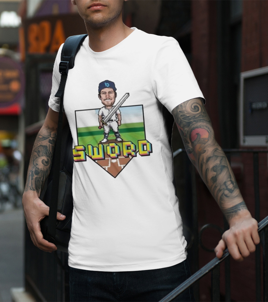 Pixelated Baseball Player Sword Bauer Outage T-Shirt