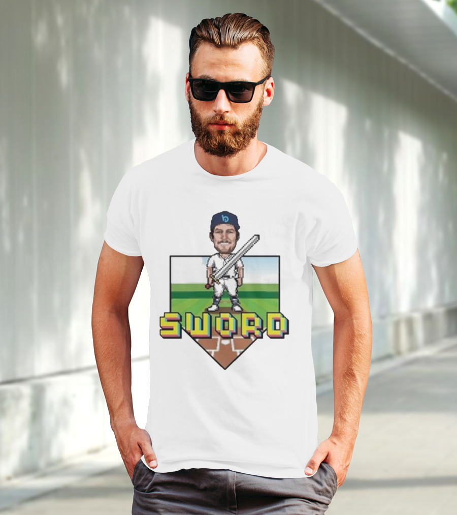 Pixelated Baseball Player Sword Bauer Outage T-Shirt